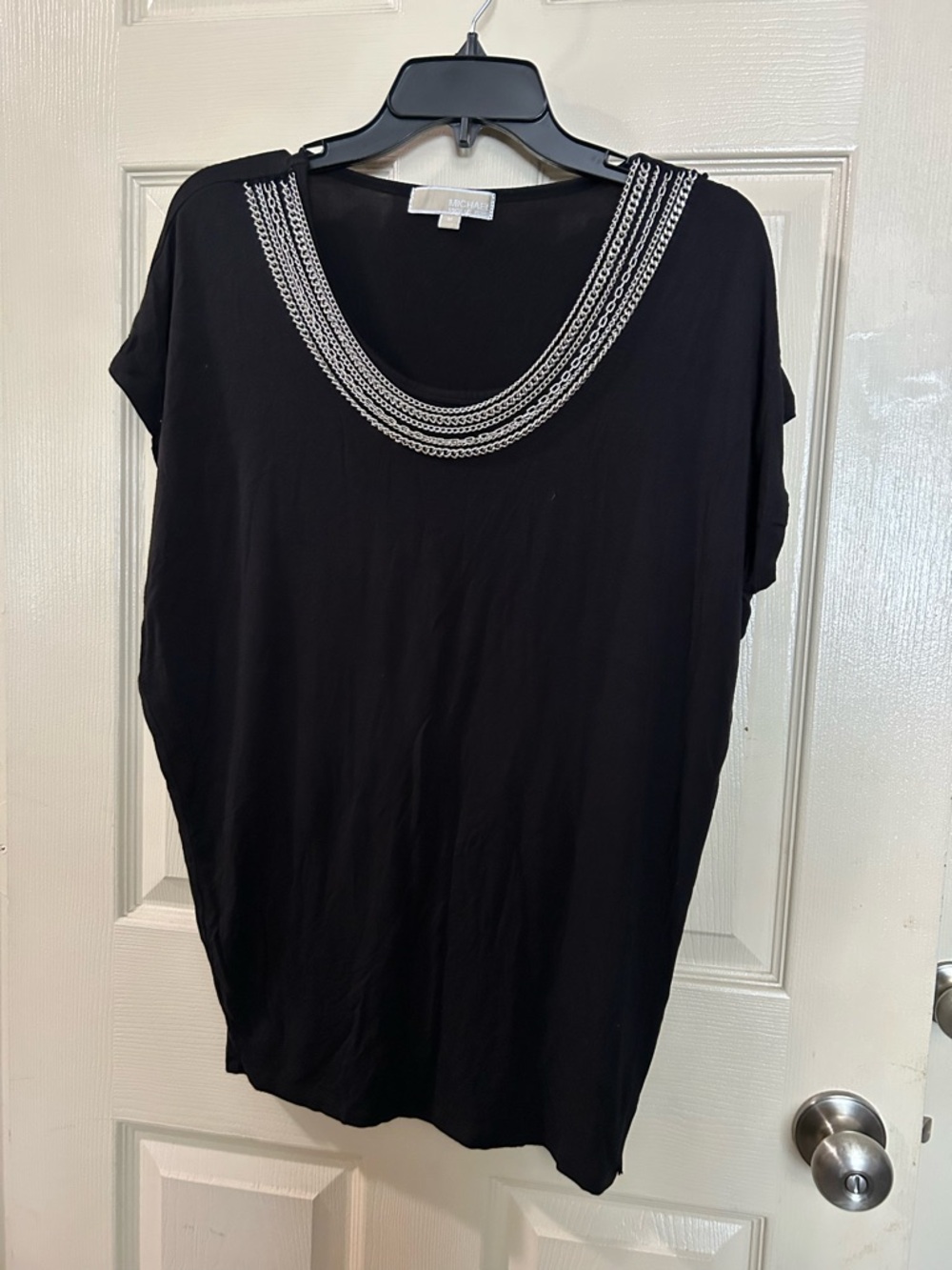MICHAEL Michael Kors Black Short-Sleeve Tunic with Silver Chain Trim